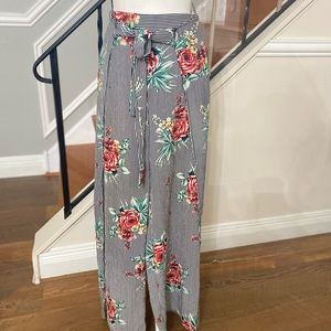 Floral Print Elastic Waist Pants